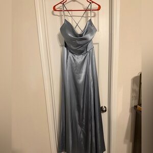 Elegant Dusty Blue Satin Dress